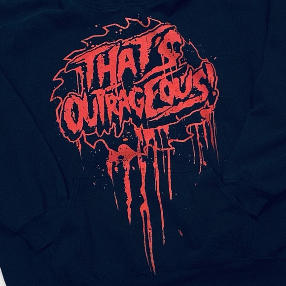 Vintage Gildan “That’s Outrageous” Thick Hoodie XL Black w/ Front Pocket - Picture 3 of 6